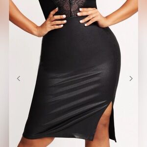 POPILUSH High Waist Faux-Leather Skirt with Built-in Shaping
